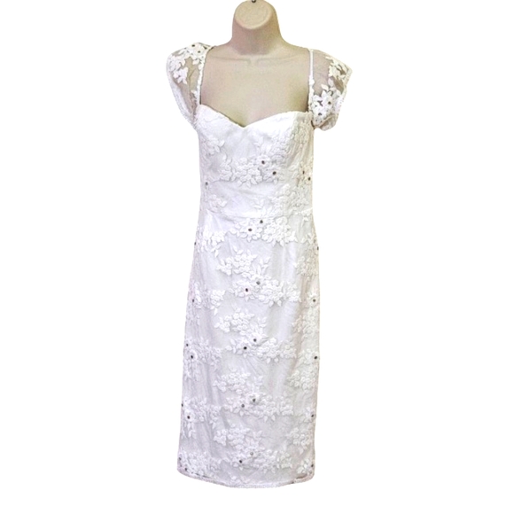 Dress The Population Tara White Gold Embroidered Lace Wedding Dress,Large,NWT - Picture 3 of 16